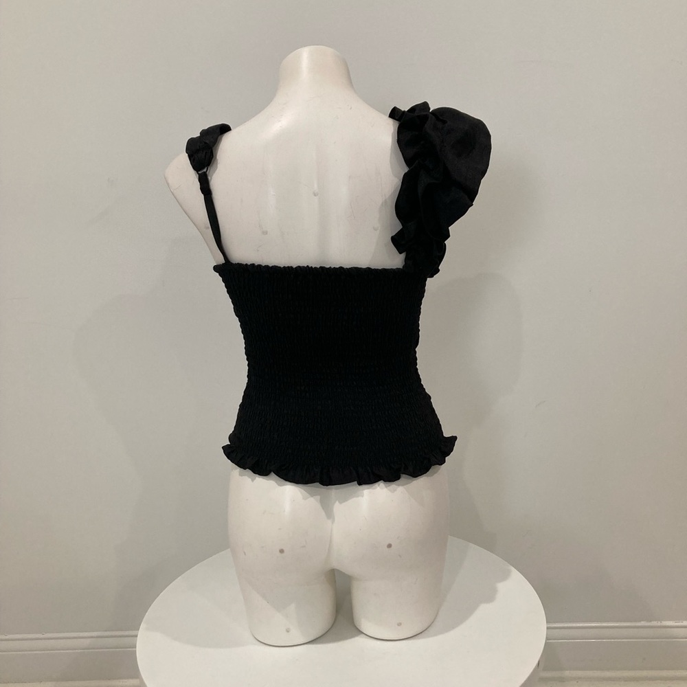 NWOT BEBE Black Ruched Organza Halter Top Ruffled Straps Small - Picture 7 of 16